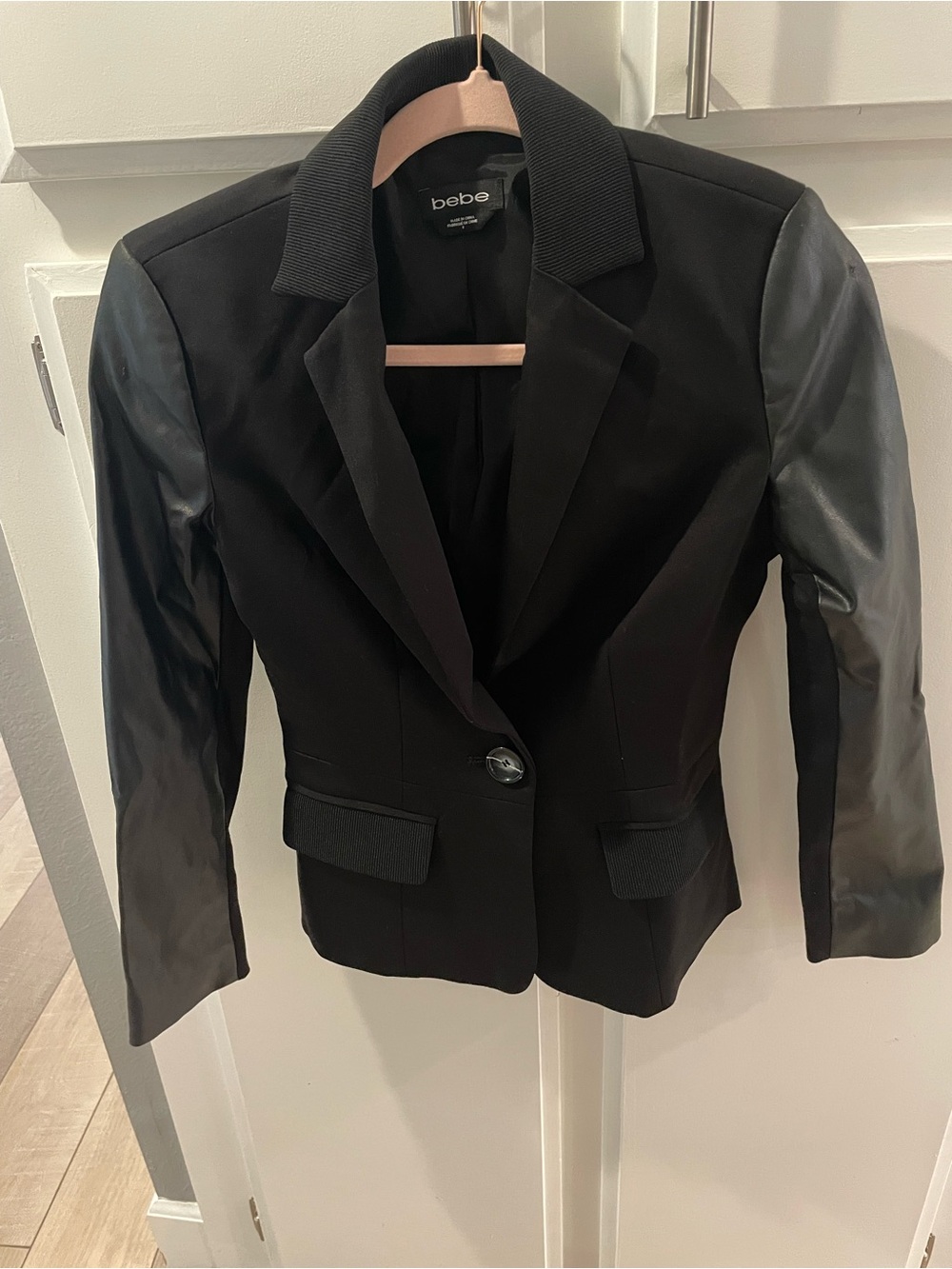 Bebe Black Woman’s Mixed-Media Blazer Jacket, size 0